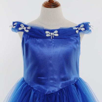 Girls Cinderlla LED Light Up Dress Princess Blue Party Outfit Halloween Cosplay Costume