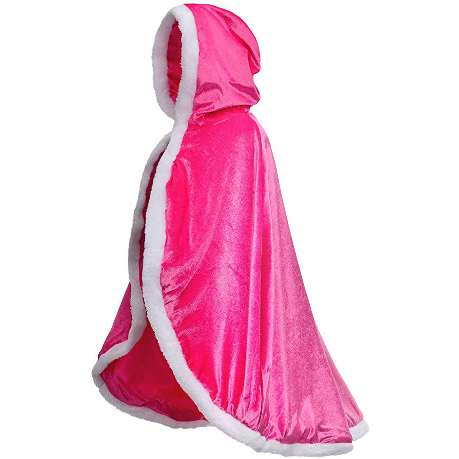 Fur Elsa Anna Princess Hooded Cape Cloaks Costume for Girls Dress Up