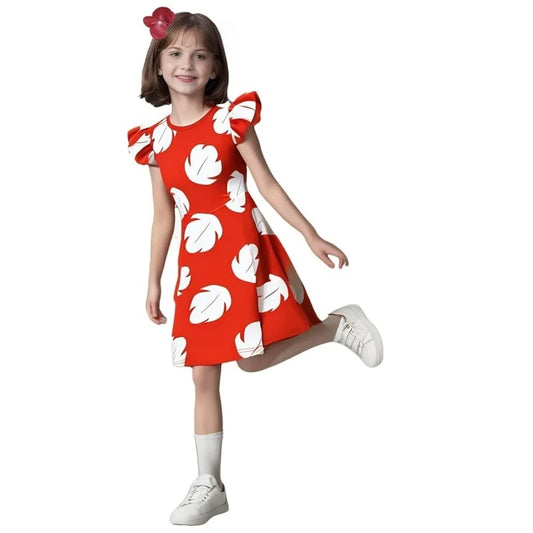 Lilo Pelekai Costume for Girls Red Leaf Hawaiian Dress Lilo Dress for Girls Christmas Costume