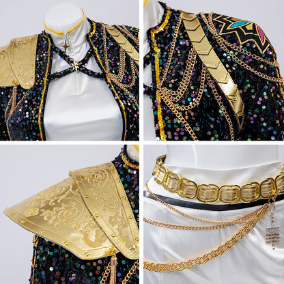 Pop Stars Costume Golden Black White Dance Outfit Stage Performance Suit