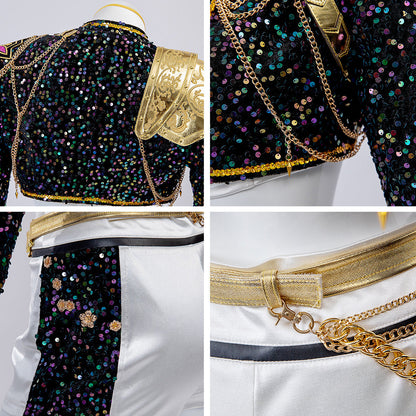 Pop Stars Costume Golden Black White Dance Outfit Stage Performance Suit