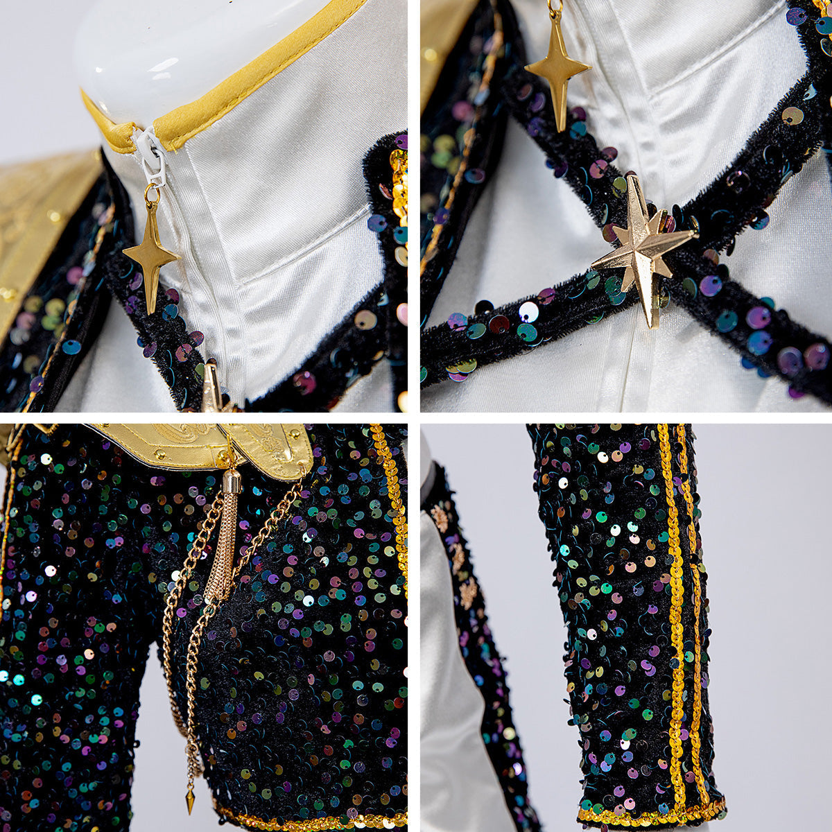 Pop Stars Costume Golden Black White Dance Outfit Stage Performance Suit