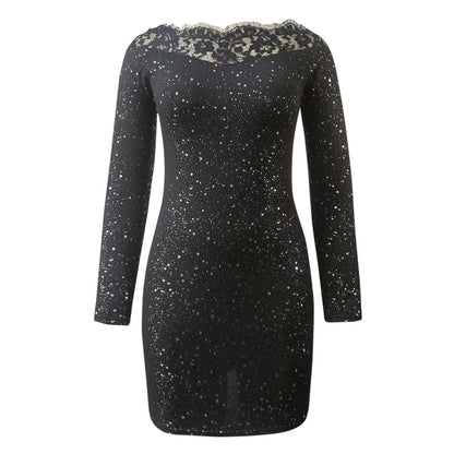 Black Lace Panel Off Shoulder Print Bodycon Party Dress