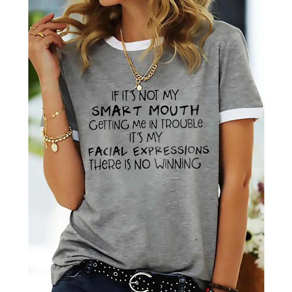 SMART MOUTH Slogan Print Crewneck Short Sleeve Tee