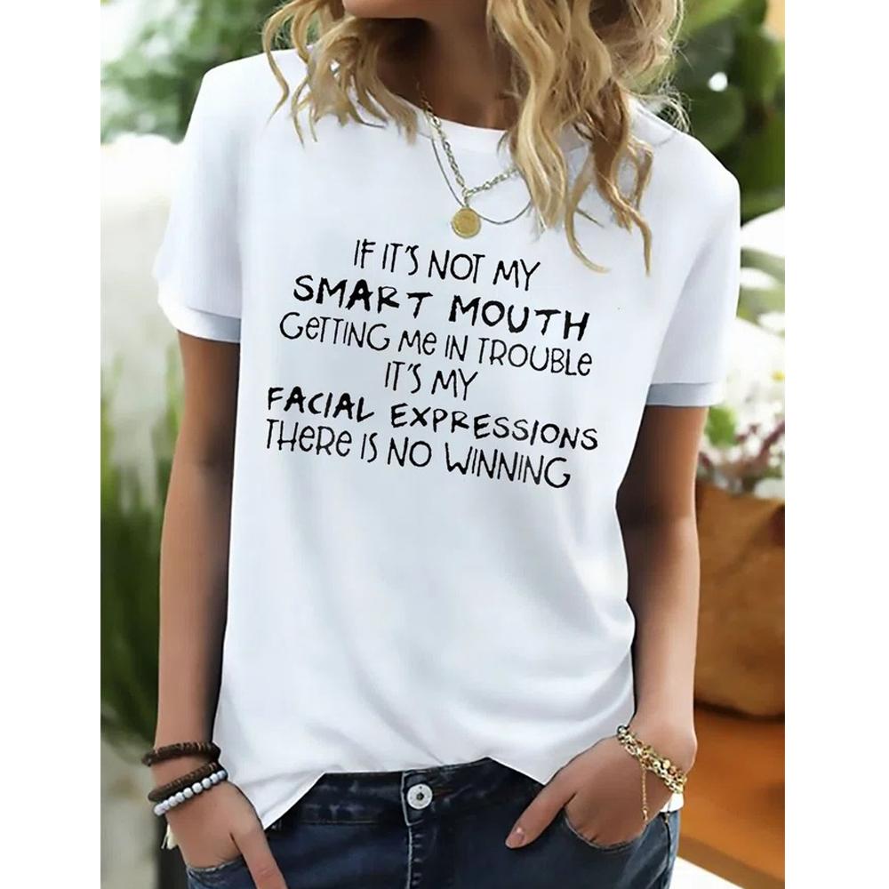 SMART MOUTH Slogan Print Crewneck Short Sleeve Tee