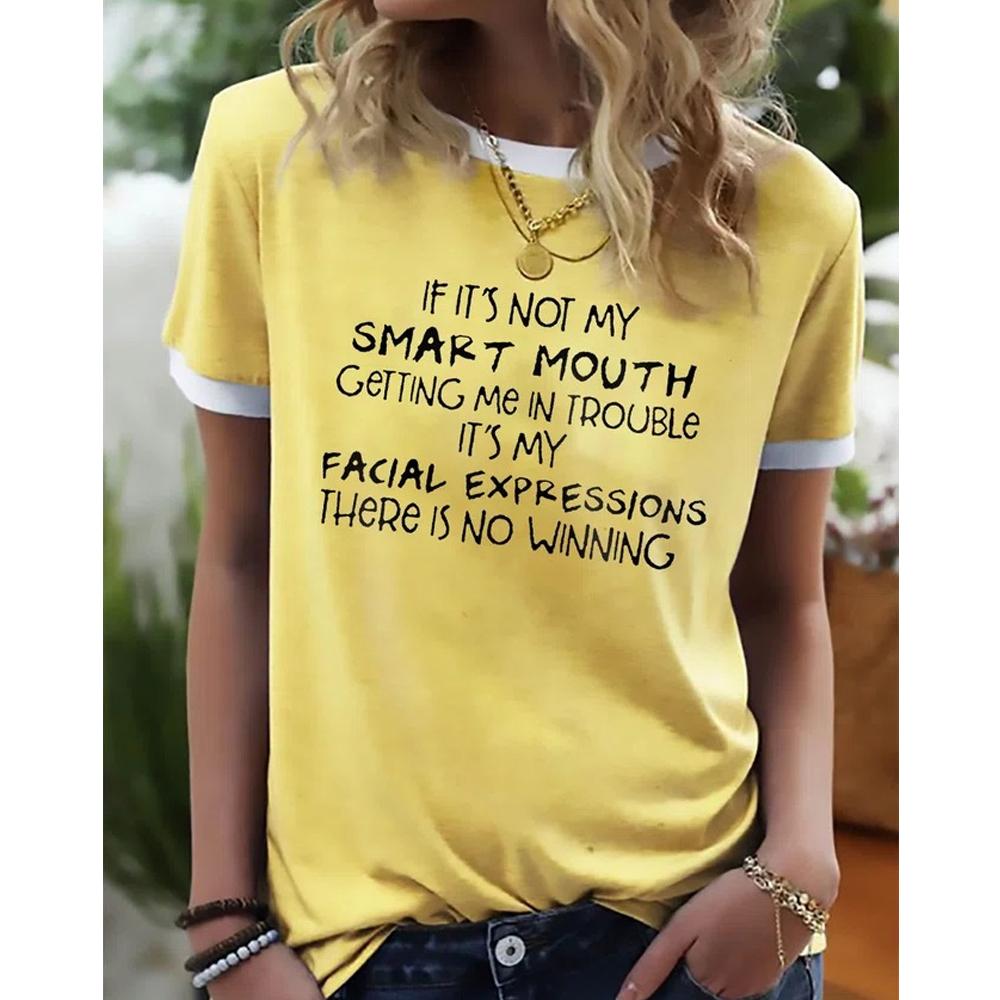 SMART MOUTH Slogan Print Crewneck Short Sleeve Tee